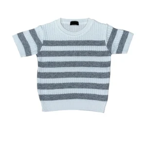 T-Shirt In Filo Rigata Grigio