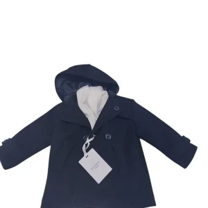 Cappotto doppiopetto con cappuccio blu bimbo
