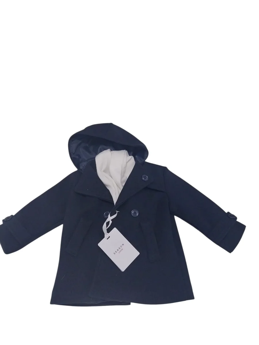 Cappotto doppiopetto con cappuccio blu bimbo