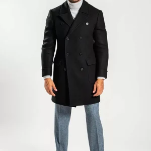 Cappotto in lana e angora nero