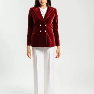 Giacca donna in velluto liscio rosso bordeaux