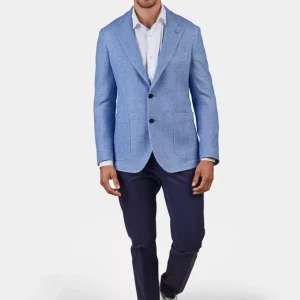 Giacca uomo Sergio in lana cotone lino seta azzurra