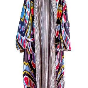 COTTON IKAT DOUBLE FACE LONG KIMONO - Kimono lungo reversibile in cotone naturale
