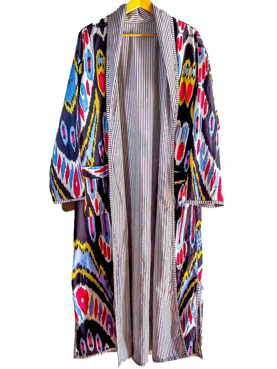 COTTON IKAT DOUBLE FACE LONG KIMONO - Kimono lungo reversibile in cotone naturale - immagine 2