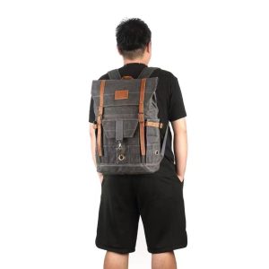 Zaino vintage canvas wax leather carabiner