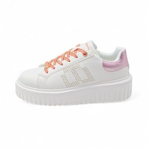 Sneakers platform Gai Mattiolo Love to love logo traforato con inserto rosa glitter