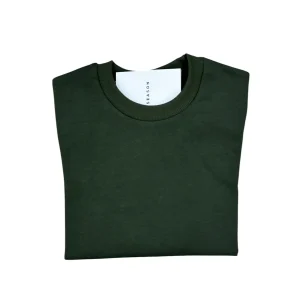 Felpa Cotone Garzato Girocollo Verde Oliva