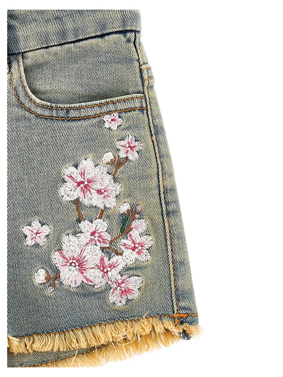 Shorts jeans ricamatI fiori pesco - immagine 2