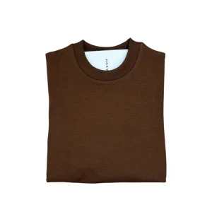 Felpa Cotone Garzato Girocollo Tabacco