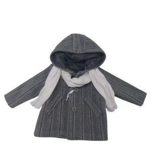 Cappotto con cappuccio rigato grigio neonato