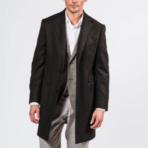 Cappotto uomo in lana spinato marrone