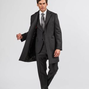 Cappotto uomo in lana cotone cashmire spinato grigio