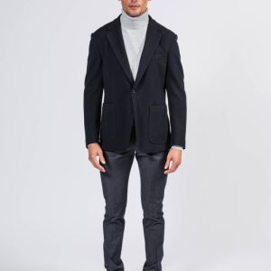 Giacca uomo Sergio in jersey di lana e cotone blu navy