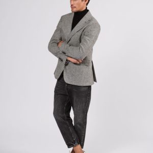 Giacca uomo in lana shetland spinata bianco e nero