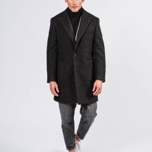 Cappotto uomo in lana bouclè nero