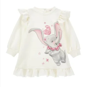 ABITO IN FELPA PANNA PER NEONATA,STAMPA DUMBO.