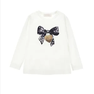 T-shirt Monnalisa bambina con stampa fiocco.