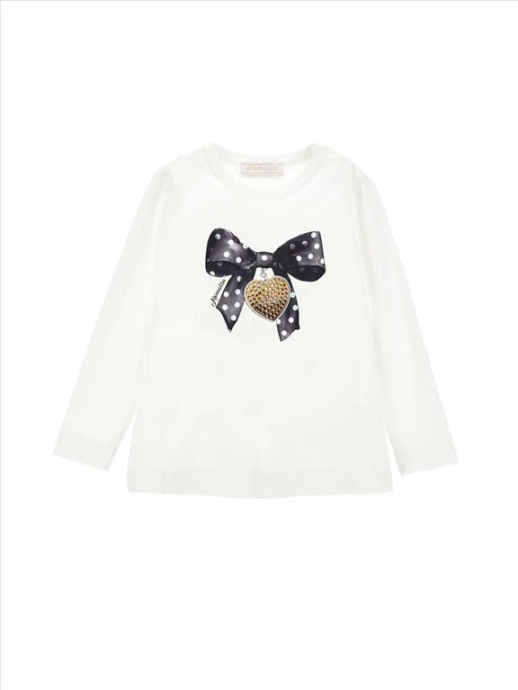 T-shirt Monnalisa bambina con stampa fiocco.