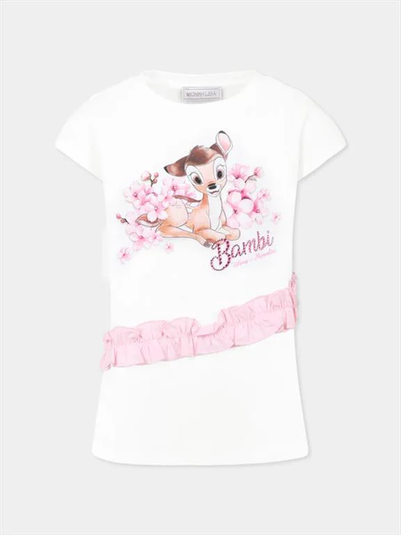 T-shirt bianca per bambina con Bambi e stampa floreale - immagine 2