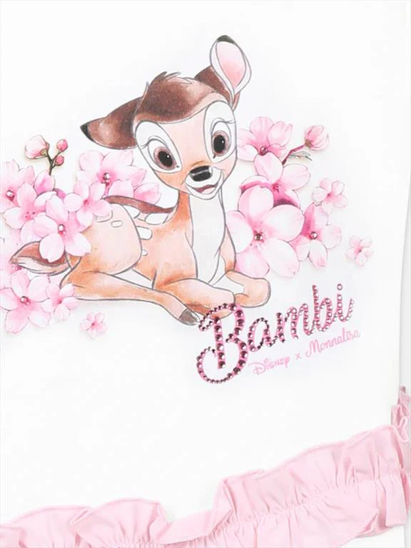 T-shirt bianca per bambina con Bambi e stampa floreale - immagine 4