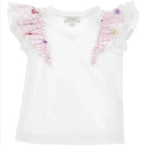 T-SHIRT PER BAMBINA MONNALISA BIANCA CON RUCHES.