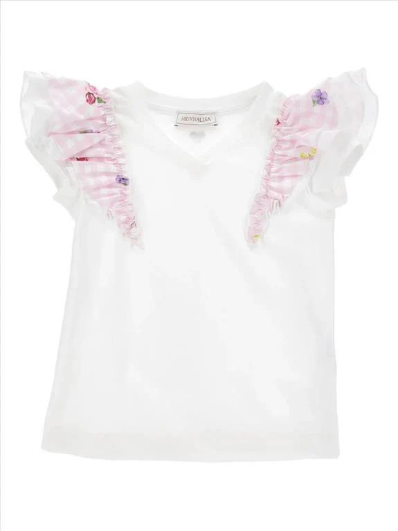 T-SHIRT PER BAMBINA MONNALISA BIANCA CON RUCHES. - immagine 2