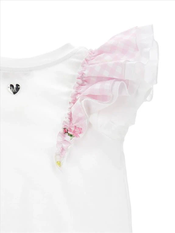 T-SHIRT PER BAMBINA MONNALISA BIANCA CON RUCHES. - immagine 3