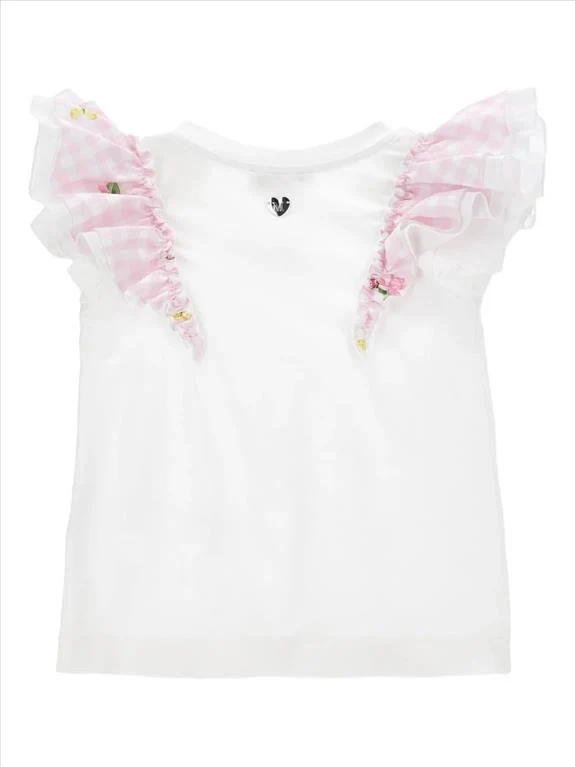 T-SHIRT PER BAMBINA MONNALISA BIANCA CON RUCHES. - immagine 4