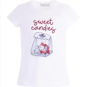 T-SHIRT PER BAMBINA MONNALISA SWEET CANDIES BIANCA CON STAMPA GRAFICA
