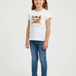 T-SHIRT PER BAMBINA MONNALISA BIANCA CON GRAFICA CAGNOLINO
