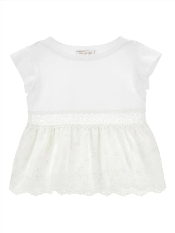 TOP PER BAMBINA MONNALISA BIANCO CON DETTAGLI RICAMATI - immagine 2