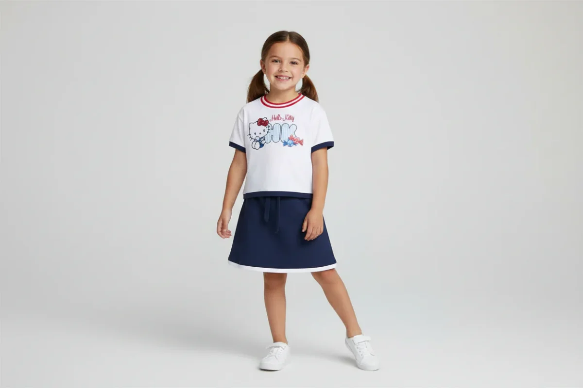 SET DUE PEZZI T-SHIRT GONNA PLISSETTATA PER BAMBINA - immagine 2