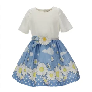 Abito Monnalisa bianco e celeste margherite