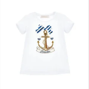 T-shirt stampa marinière in strass e perle Monnalisa.