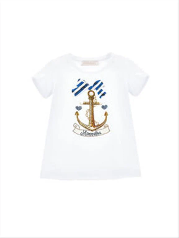 T-shirt stampa marinière in strass e perle Monnalisa. - immagine 2