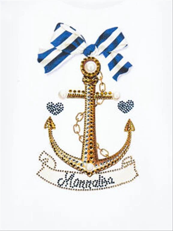 T-shirt stampa marinière in strass e perle Monnalisa. - immagine 4