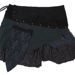 Gonna multi materiali lacci pocket black grey