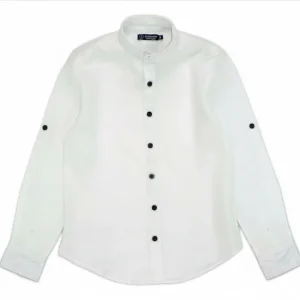 Jeckerson Bambino Camicia Bianca In Lino,collo Coreana.