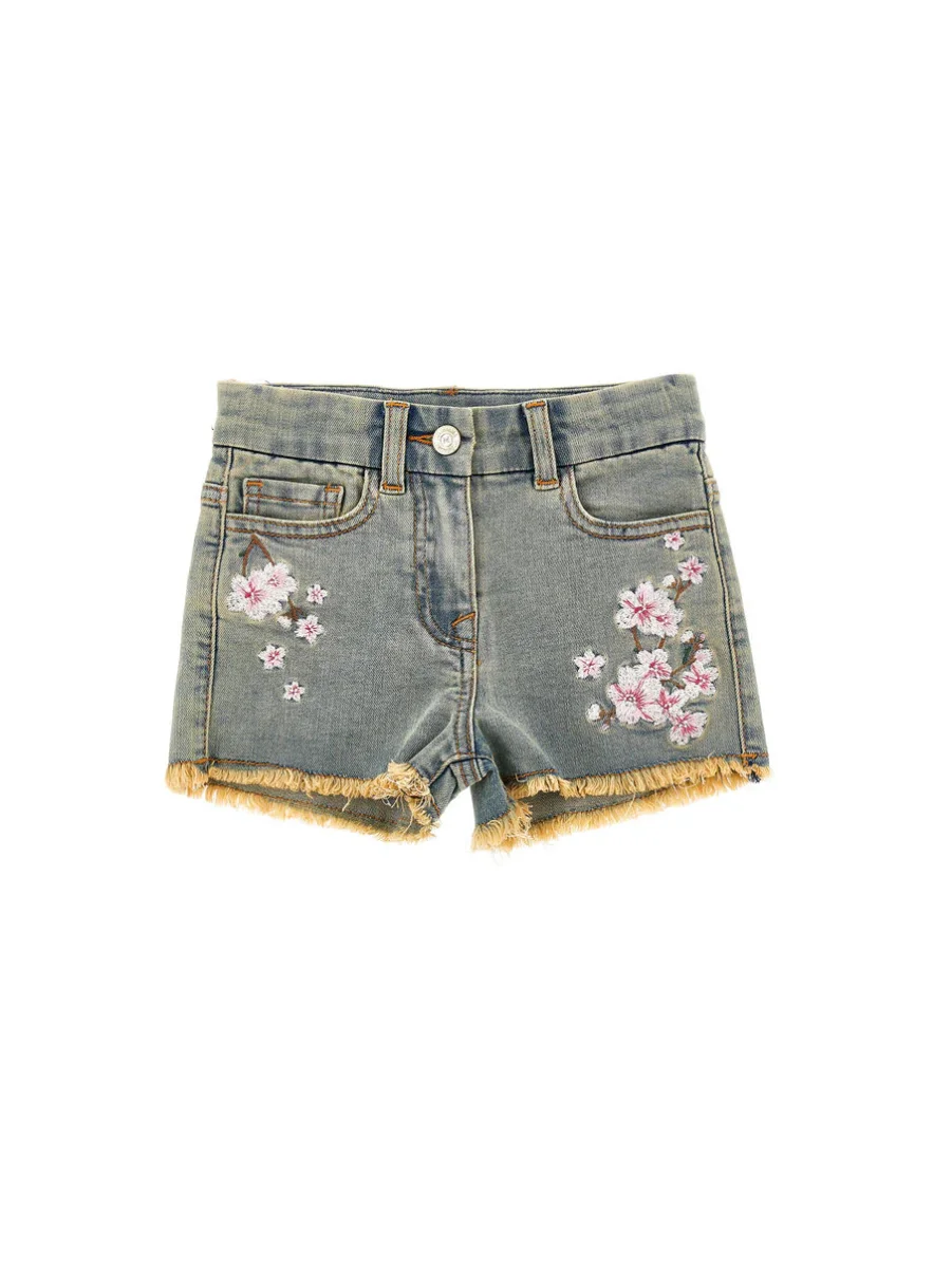 Shorts jeans ricamatI fiori pesco - immagine 3