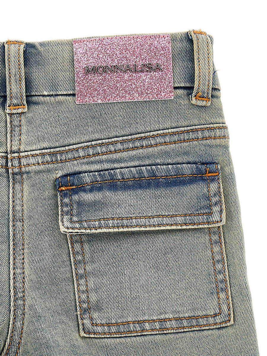 Shorts jeans ricamatI fiori pesco - immagine 5