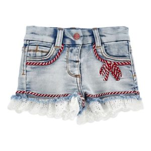 Shorts per bambina Monnalisa in denim con dettagli in pizzo