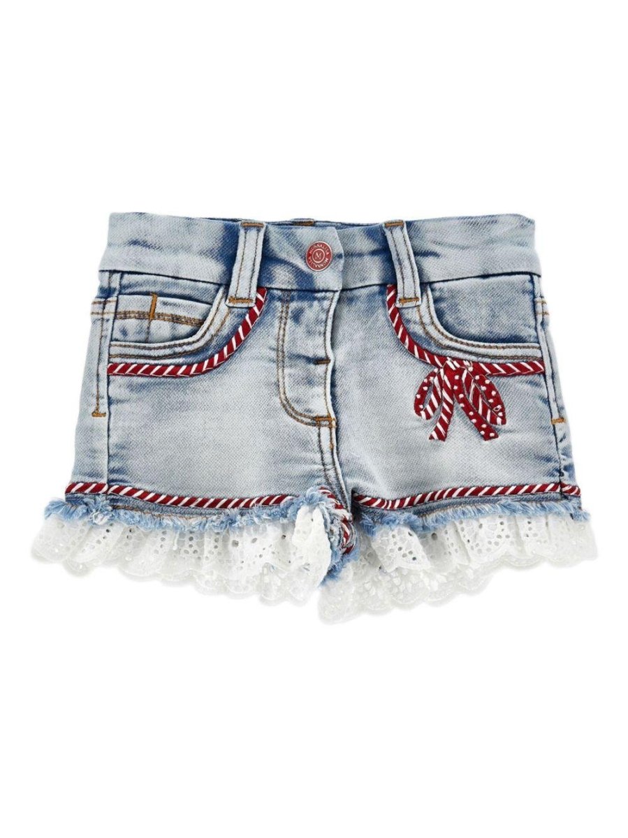 Shorts per bambina Monnalisa in denim con dettagli in pizzo - immagine 2