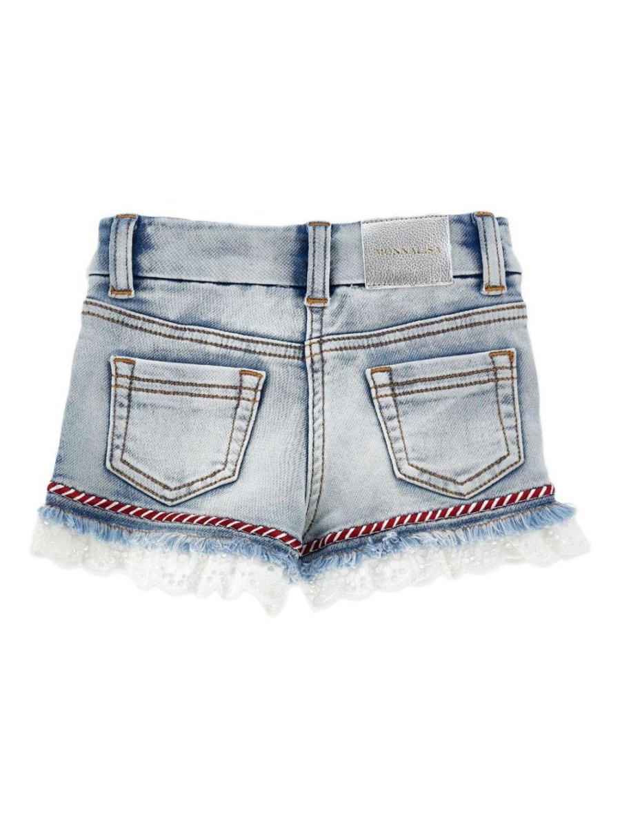 Shorts per bambina Monnalisa in denim con dettagli in pizzo - immagine 3