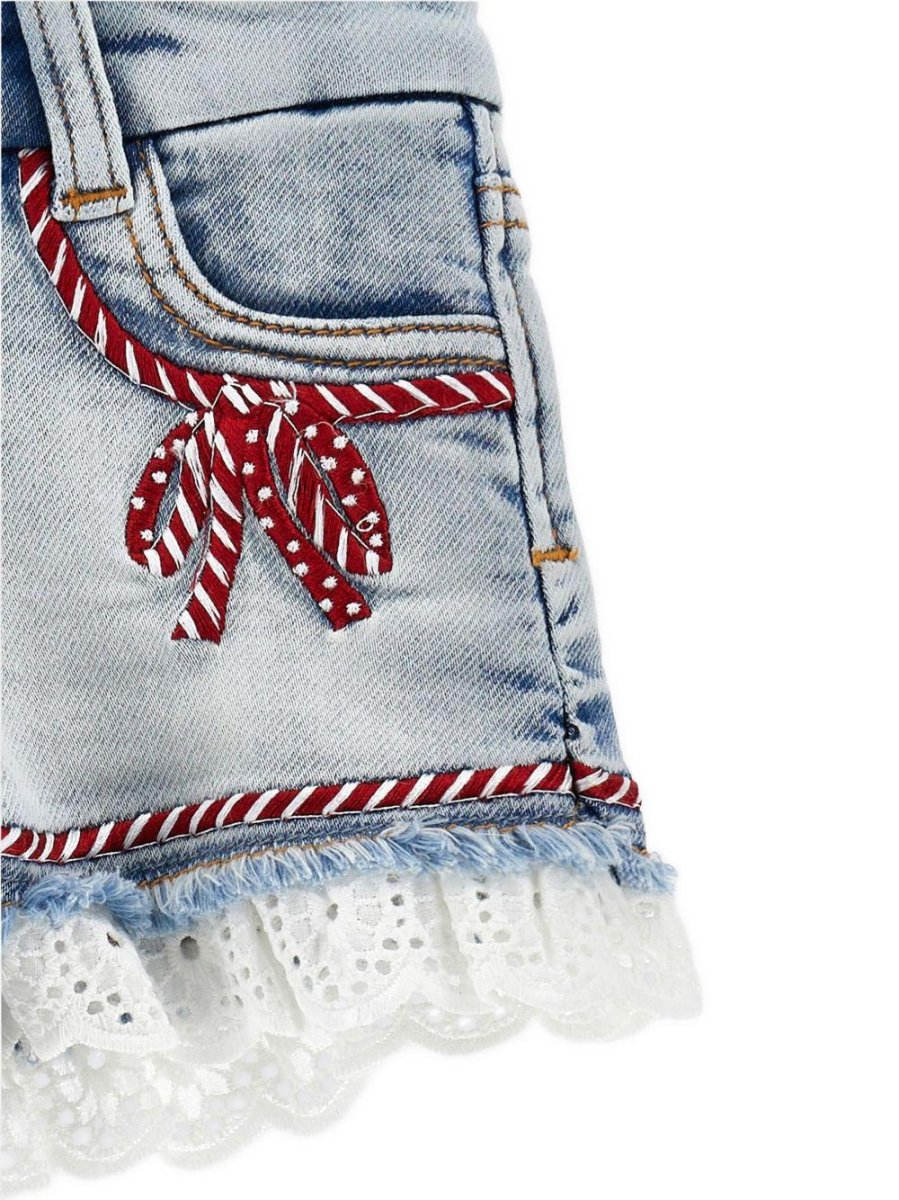Shorts per bambina Monnalisa in denim con dettagli in pizzo - immagine 5