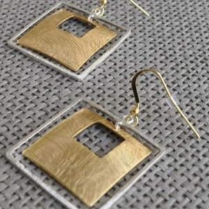 Orecchini double square metallo bronzato rodiato nickel free