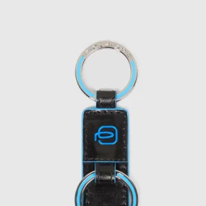 Portachiavi Piquadro Blue Square ciondolo in pelle a due anelli