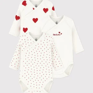 CONFEZIONE DA 3 BODY INCROCIATI CUORE ROSSO A MANICHE LUNGHE NEONATO