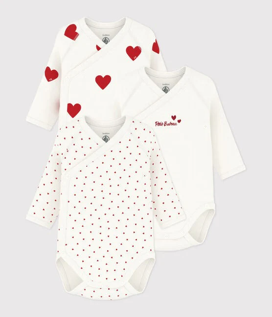 CONFEZIONE DA 3 BODY INCROCIATI CUORE ROSSO A MANICHE LUNGHE NEONATO - immagine 2