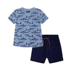 Set Bermuda da bambino in maglia Blu sea breeze e lacci in cordone