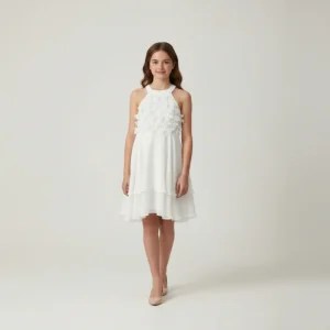ABITO BIANCO CON FIORI E STRASS BAMBINA
